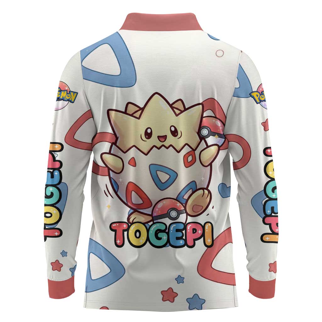 Togepi Long Sleeve Polo Shirt Joyful Eggshell Whimsy Art
