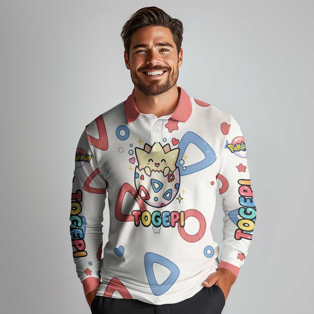 Togepi Long Sleeve Polo Shirt Joyful Eggshell Whimsy Art