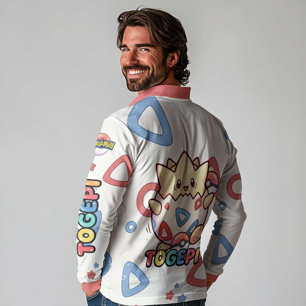 Togepi Long Sleeve Polo Shirt Joyful Eggshell Whimsy Art