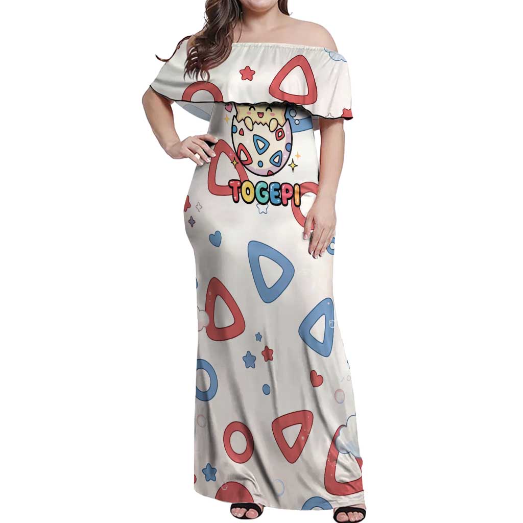 Togepi Off Shoulder Maxi Dress Joyful Eggshell Whimsy Art
