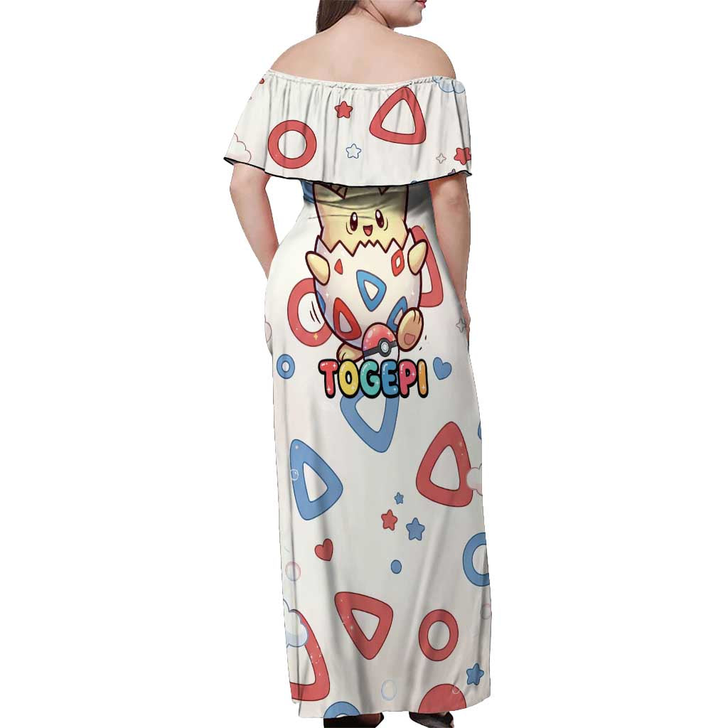 Togepi Off Shoulder Maxi Dress Joyful Eggshell Whimsy Art