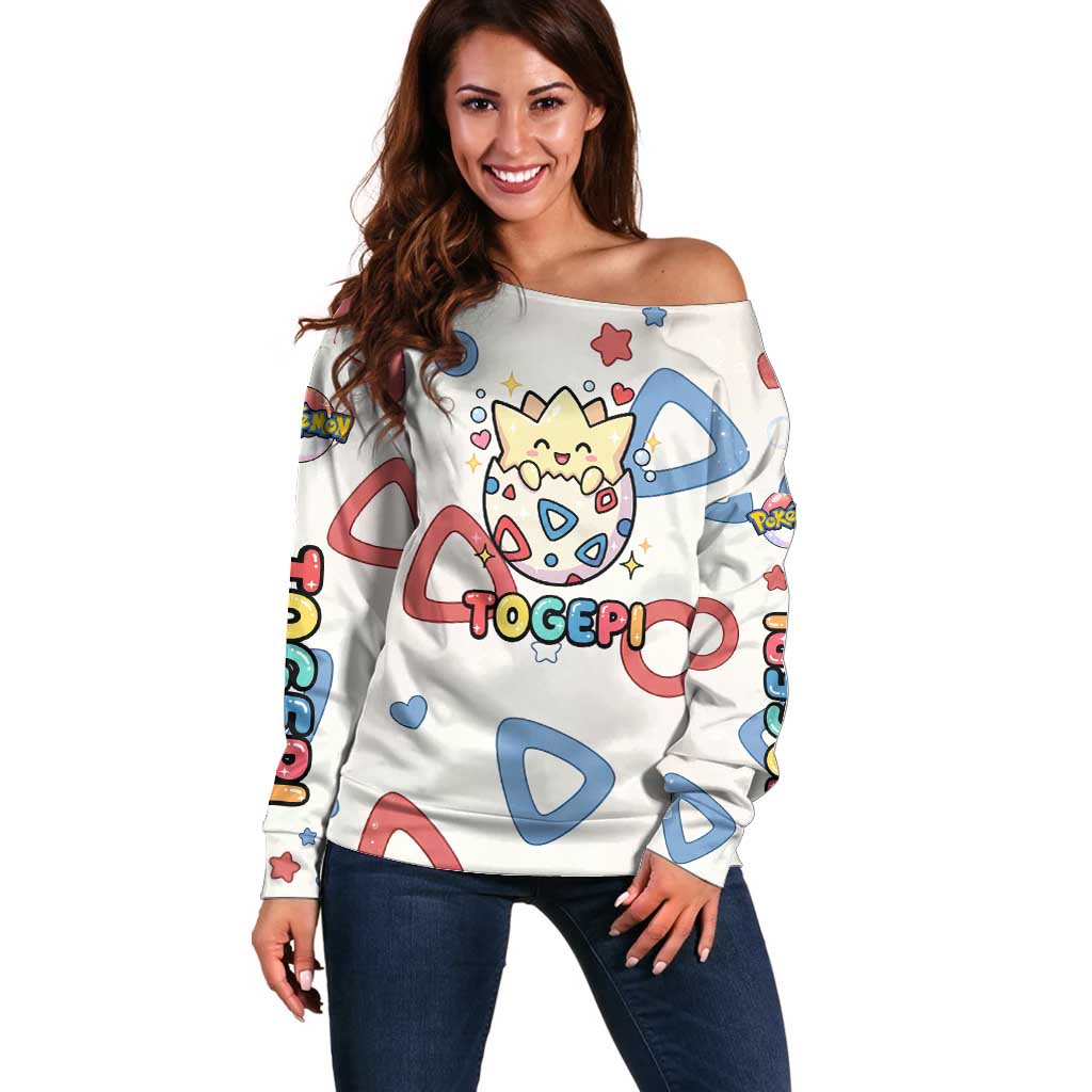 Togepi Off Shoulder Sweater Joyful Eggshell Whimsy Art