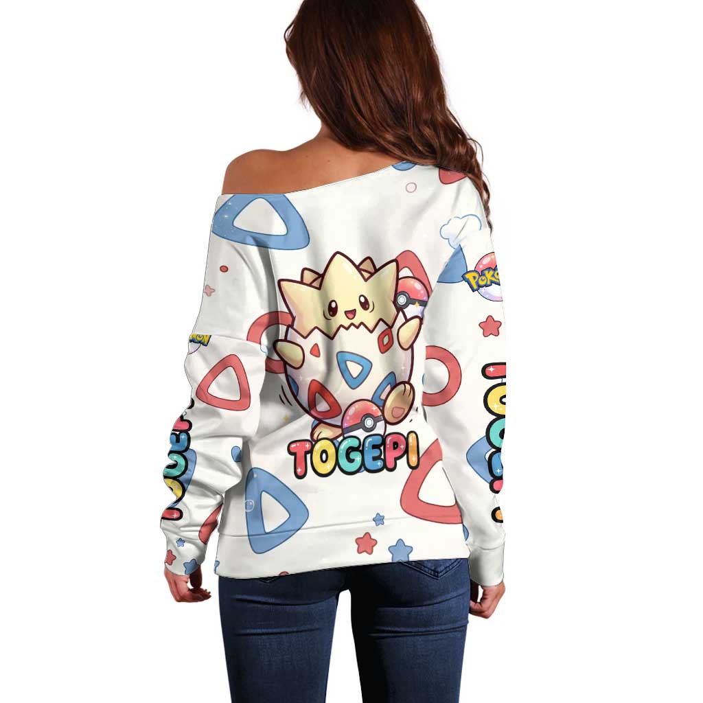 Togepi Off Shoulder Sweater Joyful Eggshell Whimsy Art
