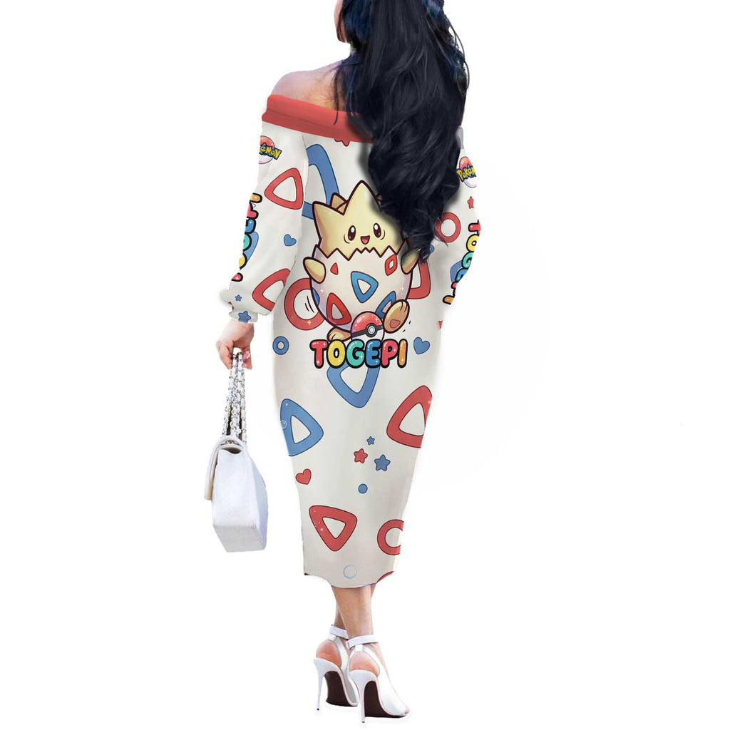 Togepi Off The Shoulder Long Sleeve Dress Joyful Eggshell Whimsy Art