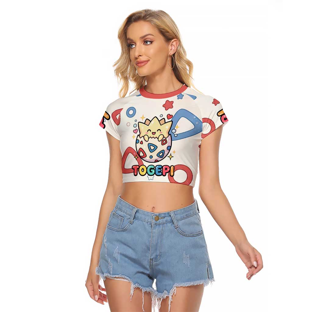 Togepi Raglan Cropped T Shirt Joyful Eggshell Whimsy Art