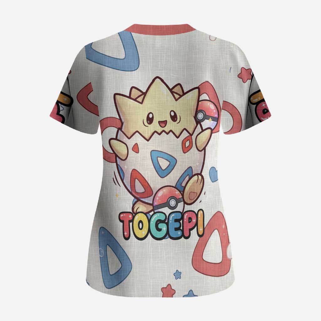 Togepi Scrub Top Joyful Eggshell Whimsy Art