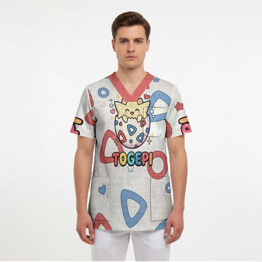 Togepi Scrub Top Joyful Eggshell Whimsy Art