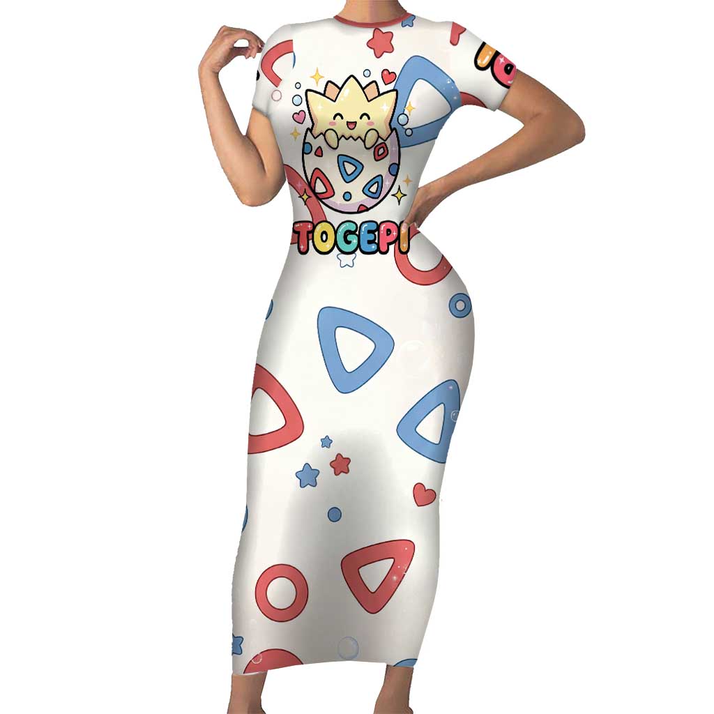 Togepi Short Sleeve Bodycon Dress Joyful Eggshell Whimsy Art