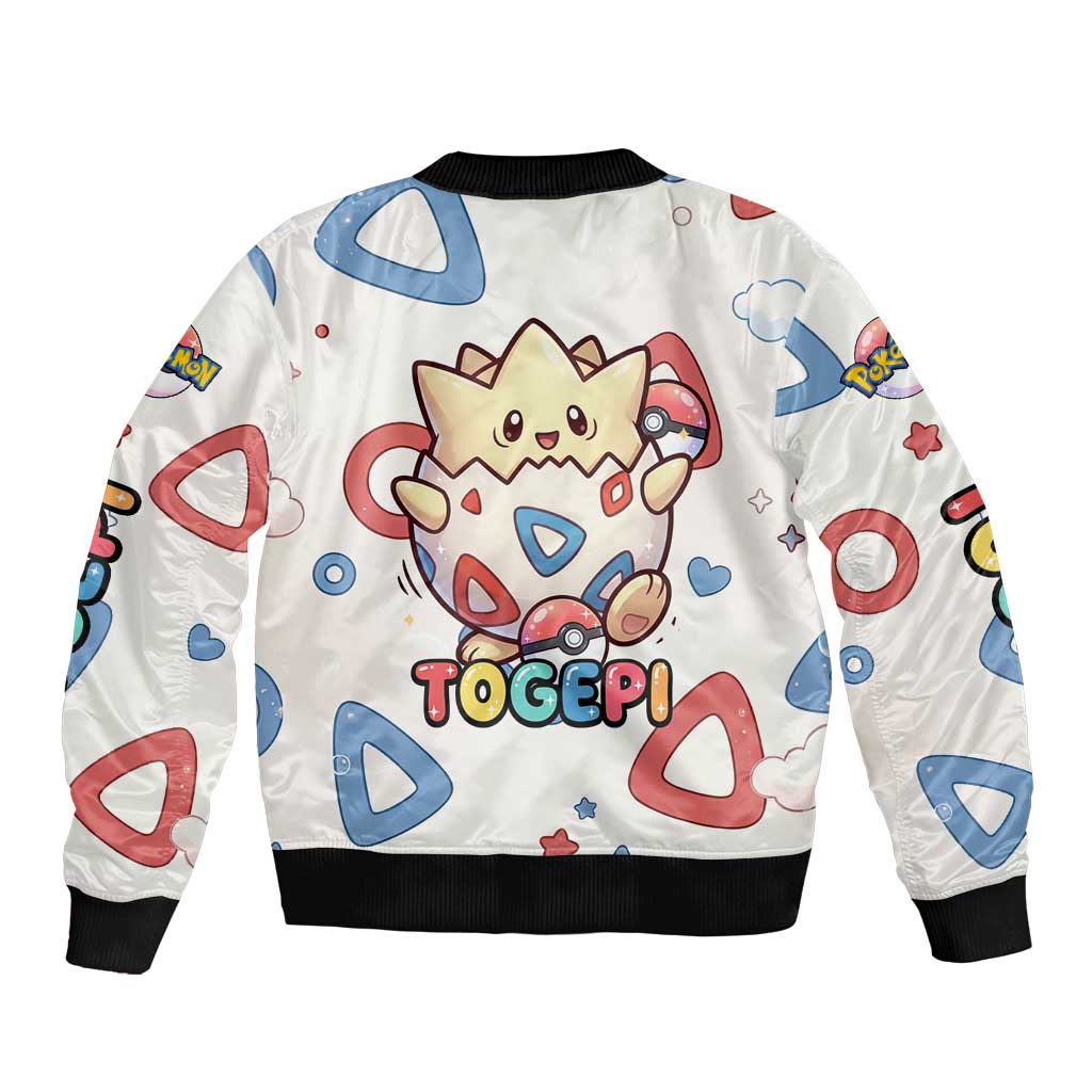 Togepi Sleeve Zip Bomber Jacket Joyful Eggshell Whimsy Art