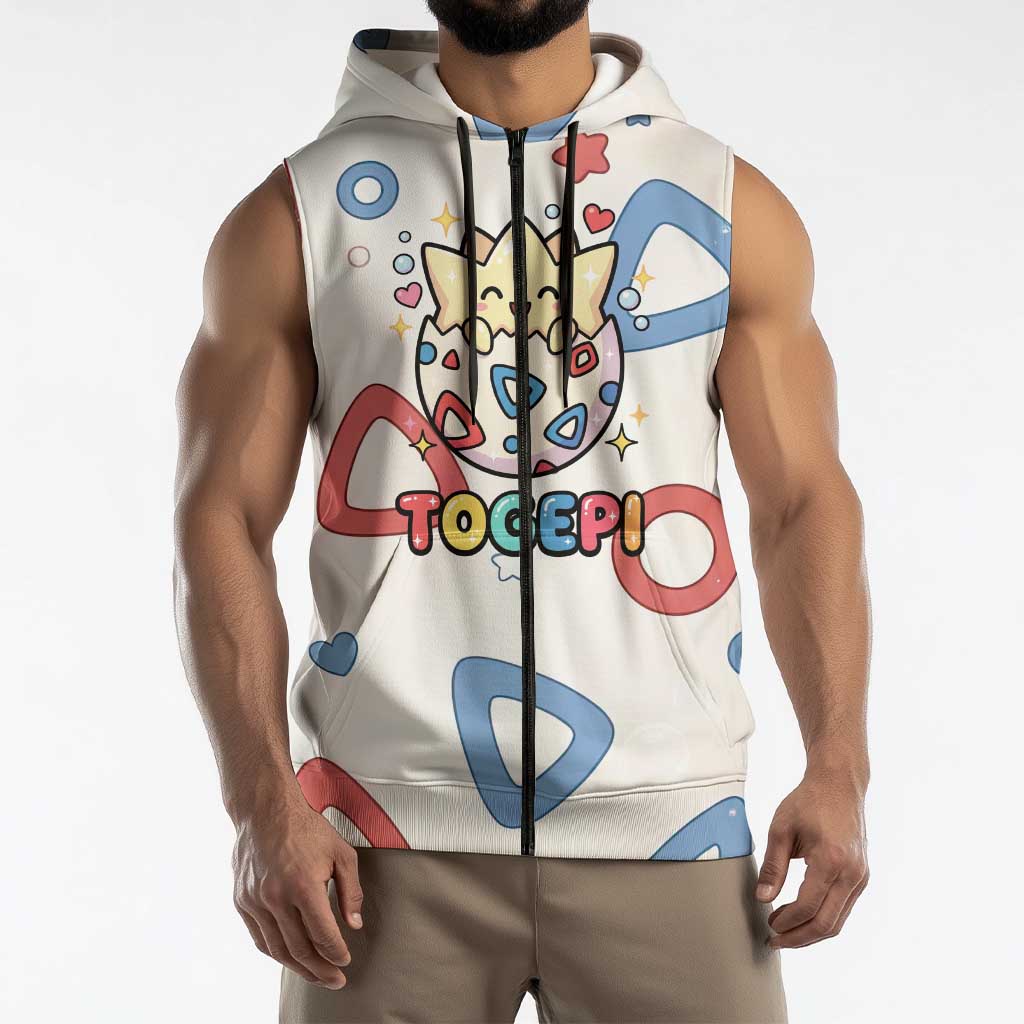 Togepi Sleeveless Zip Hoodie Joyful Eggshell Whimsy Art
