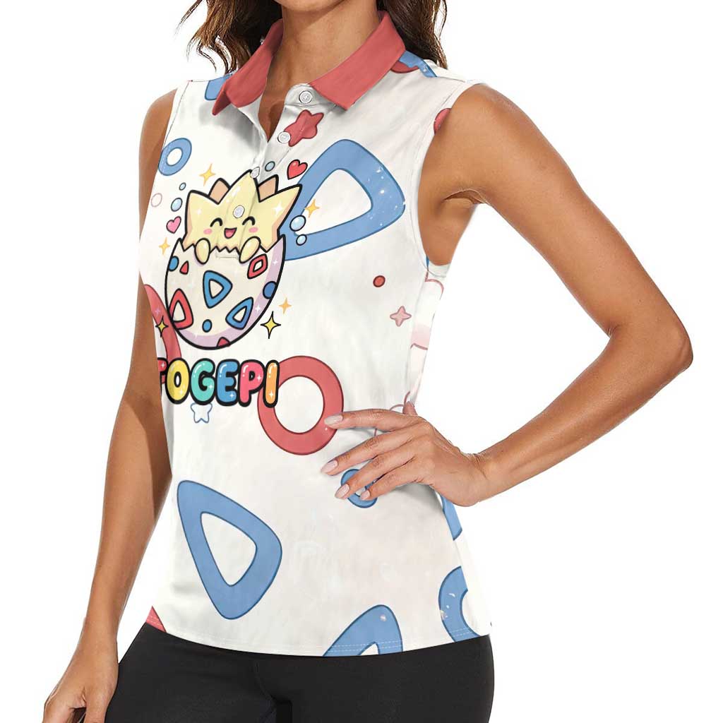 Togepi Women Sleeveless Polo Shirt Joyful Eggshell Whimsy Art