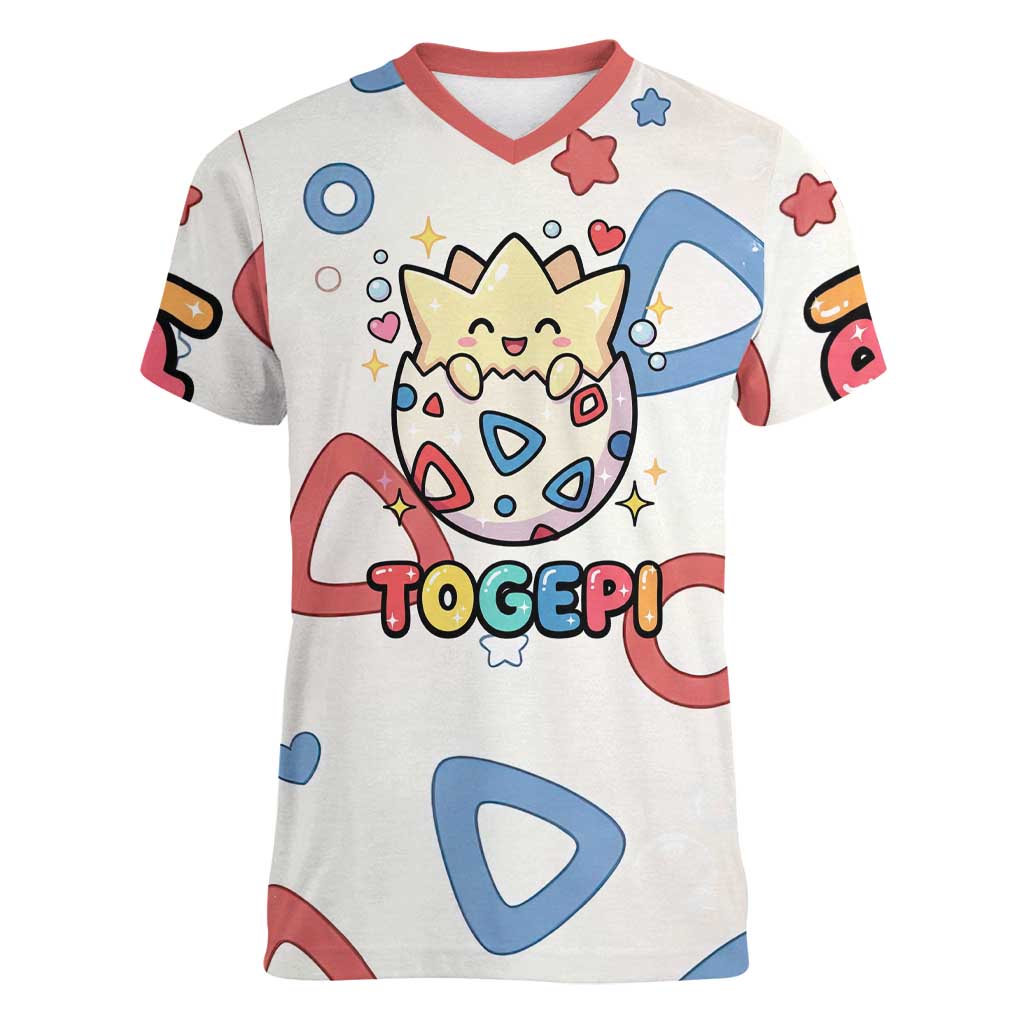 Togepi Women V-Neck T-Shirt Joyful Eggshell Whimsy Art