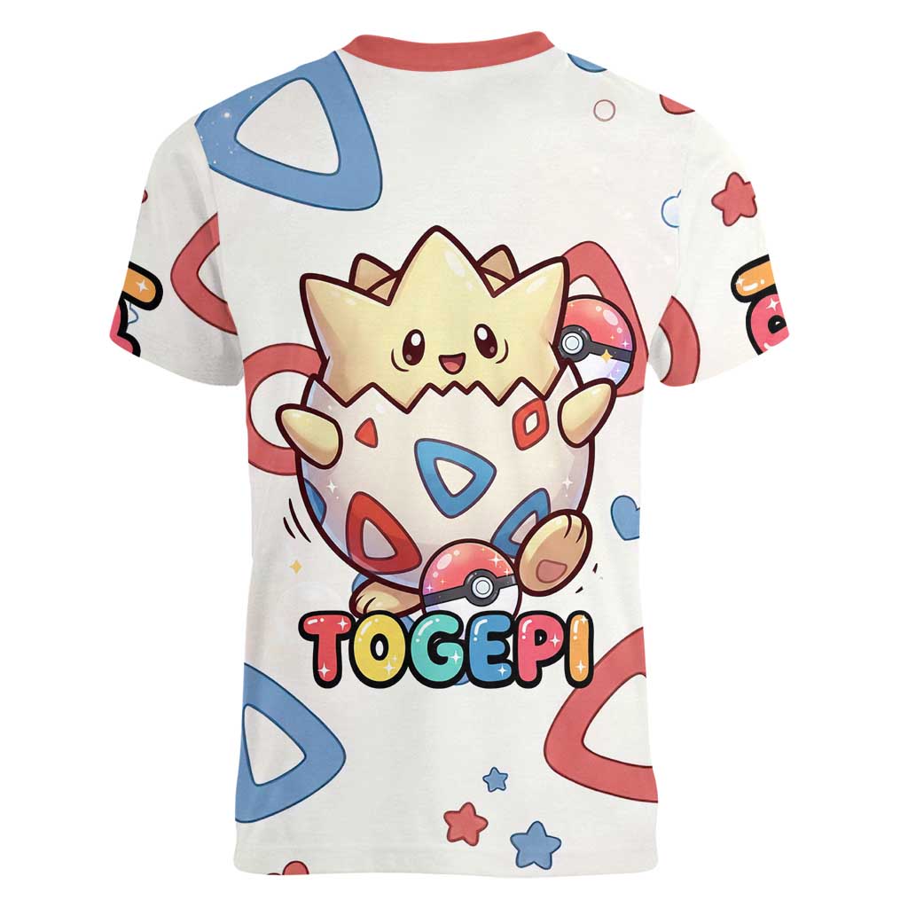 Togepi Women V-Neck T-Shirt Joyful Eggshell Whimsy Art