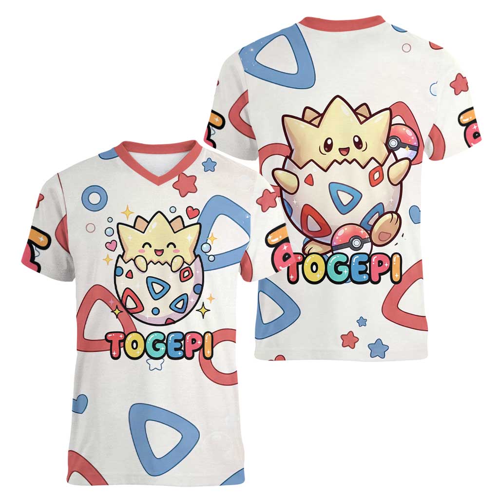 Togepi Women V-Neck T-Shirt Joyful Eggshell Whimsy Art
