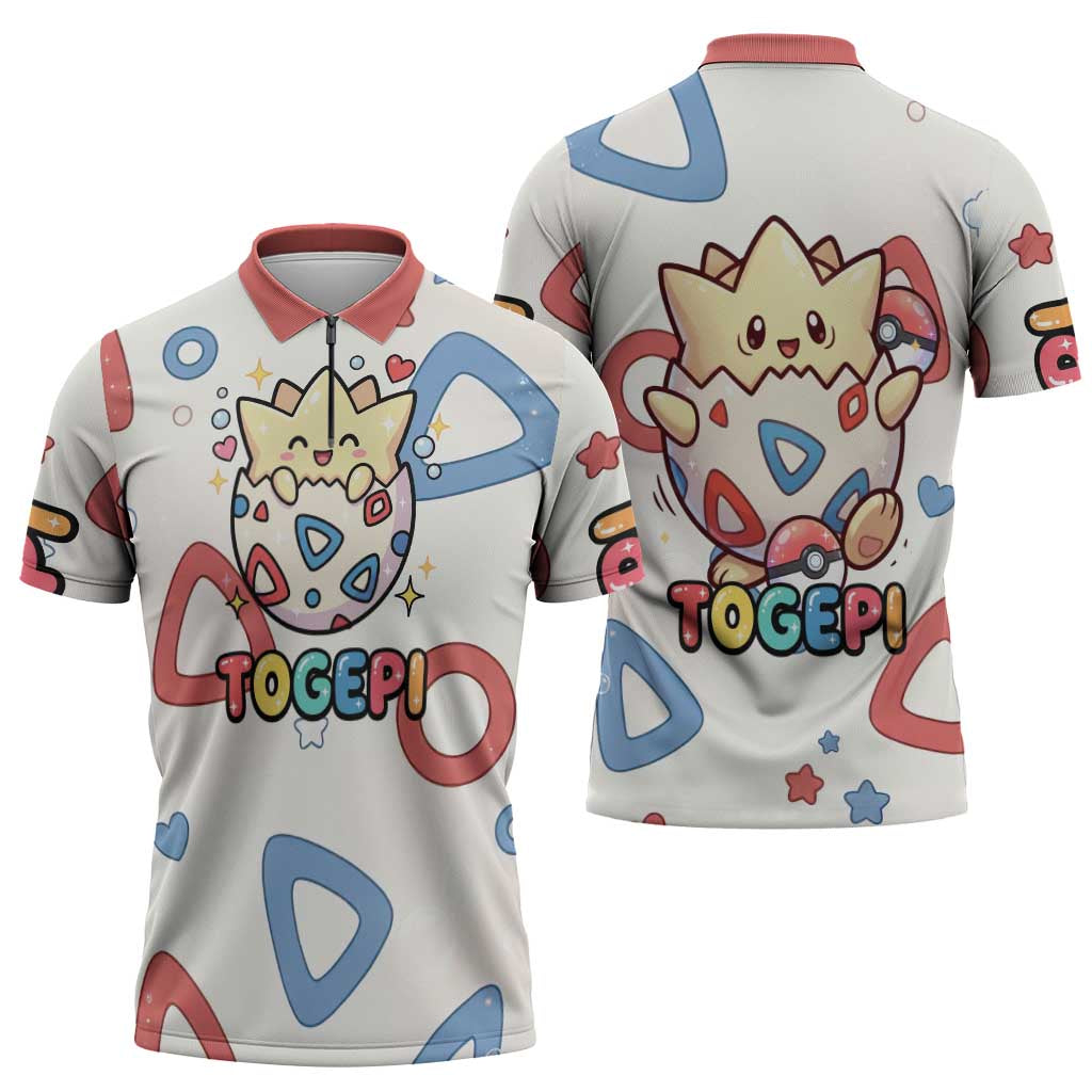 Togepi Zipper Polo Shirt Joyful Eggshell Whimsy Art