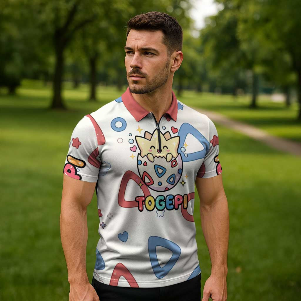 Togepi Zipper Polo Shirt Joyful Eggshell Whimsy Art