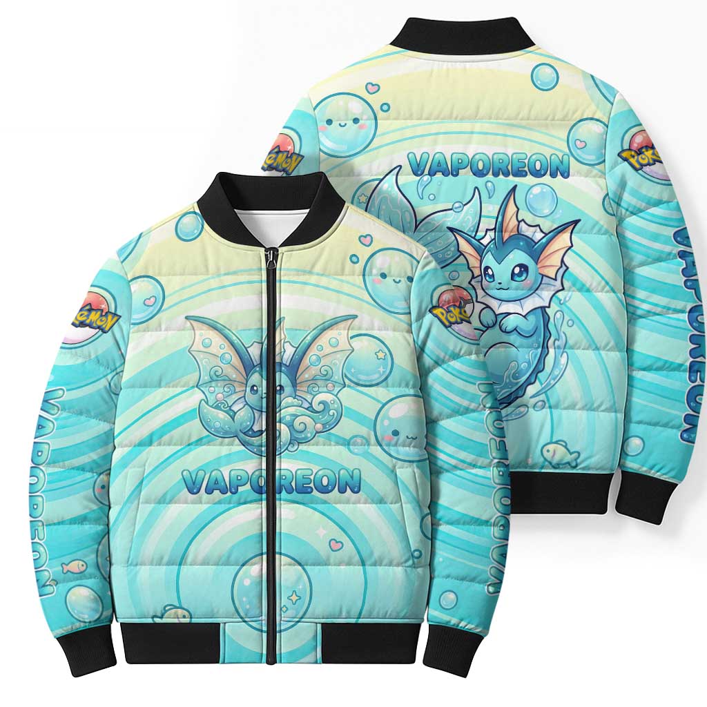 Vaporeon Bomber Puffer Jacket Dreamy Ocean Bubble Fantasy Art