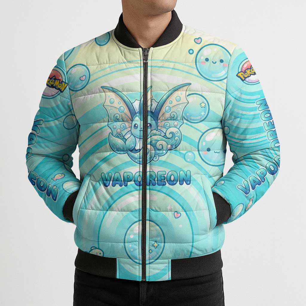 Vaporeon Bomber Puffer Jacket Dreamy Ocean Bubble Fantasy Art