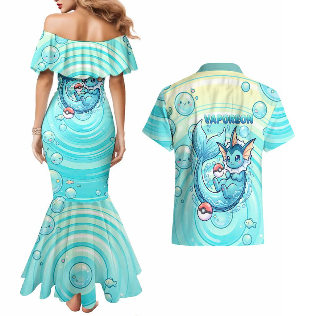 Vaporeon Couples Matching Mermaid Dress and Hawaiian Shirt Dreamy Ocean Bubble Fantasy Art