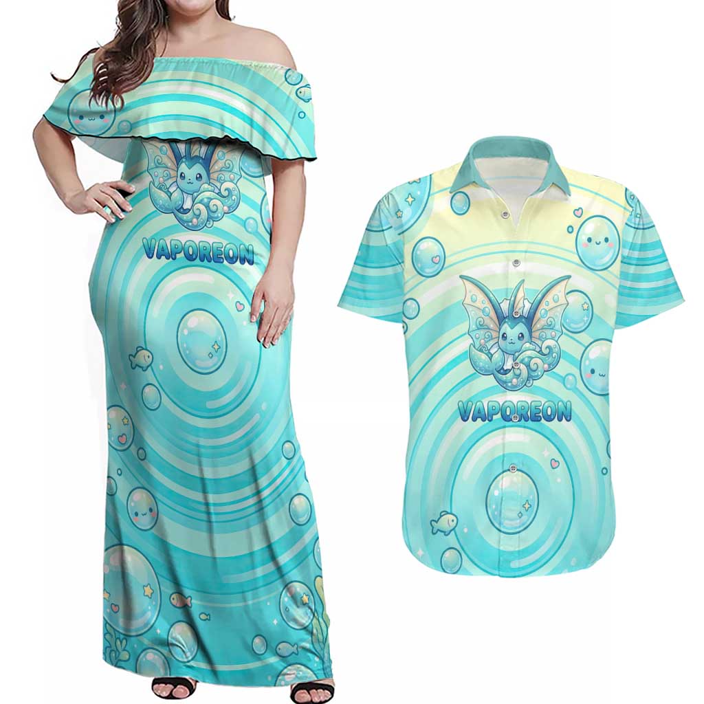 Vaporeon Couples Matching Off Shoulder Maxi Dress and Hawaiian Shirt Dreamy Ocean Bubble Fantasy Art