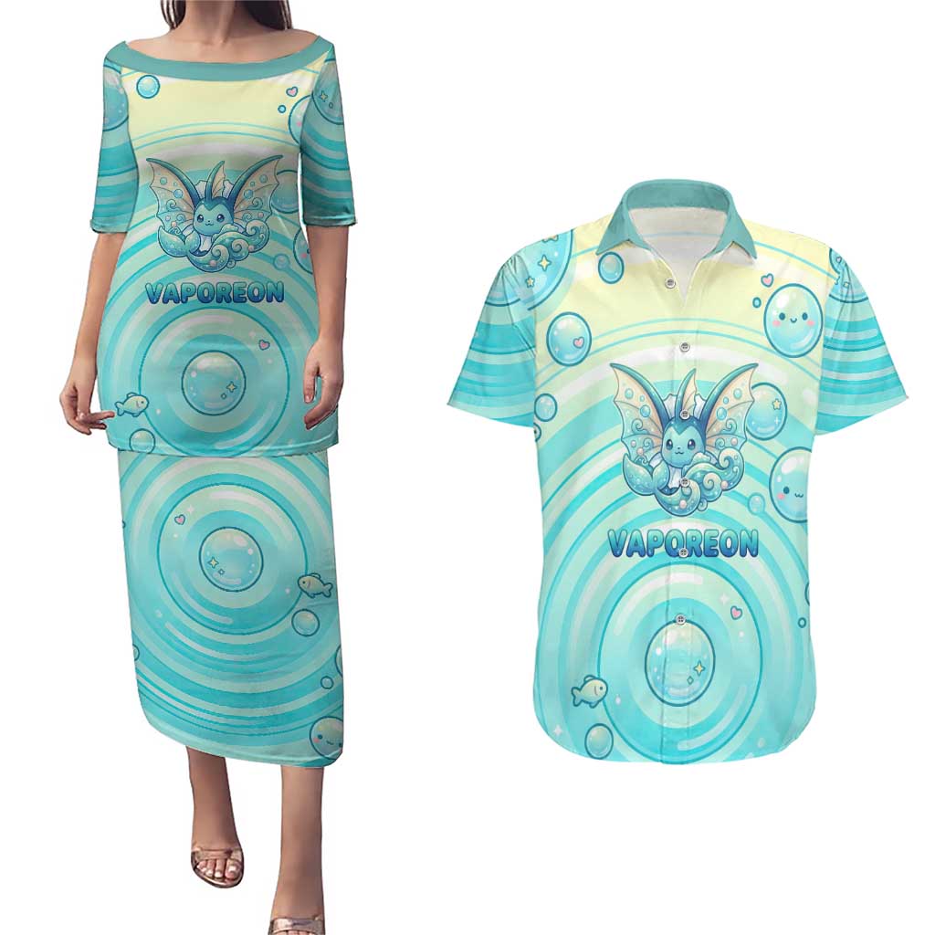 Vaporeon Couples Matching Puletasi and Hawaiian Shirt Dreamy Ocean Bubble Fantasy Art
