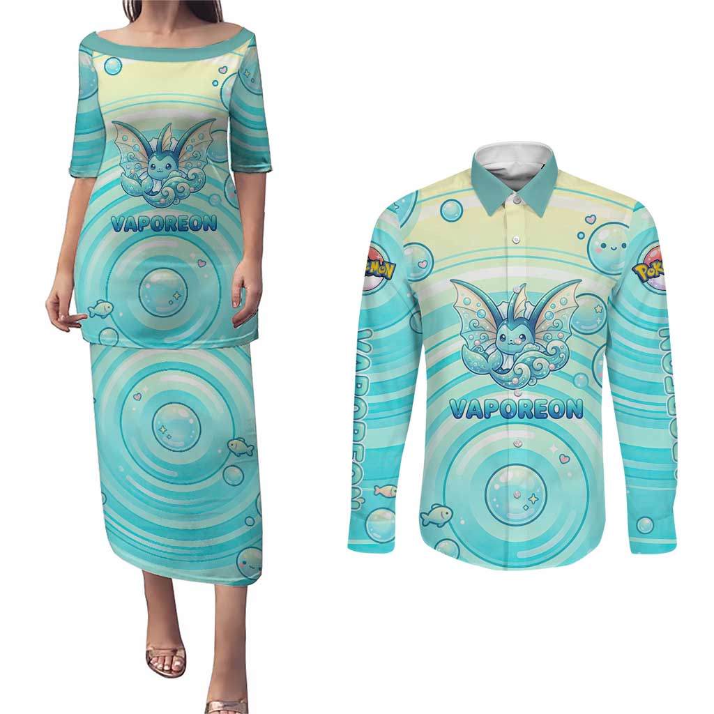Vaporeon Couples Matching Puletasi and Long Sleeve Button Shirt Dreamy Ocean Bubble Fantasy Art