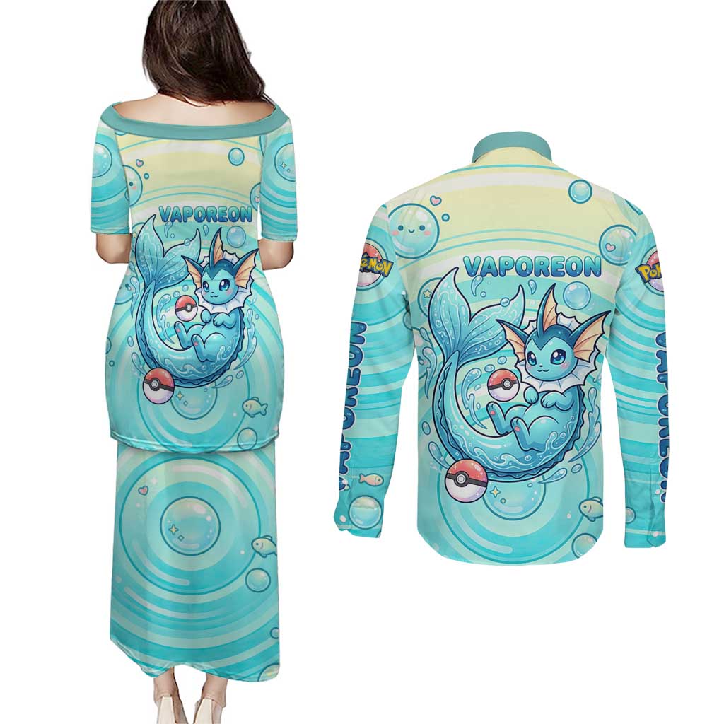 Vaporeon Couples Matching Puletasi and Long Sleeve Button Shirt Dreamy Ocean Bubble Fantasy Art