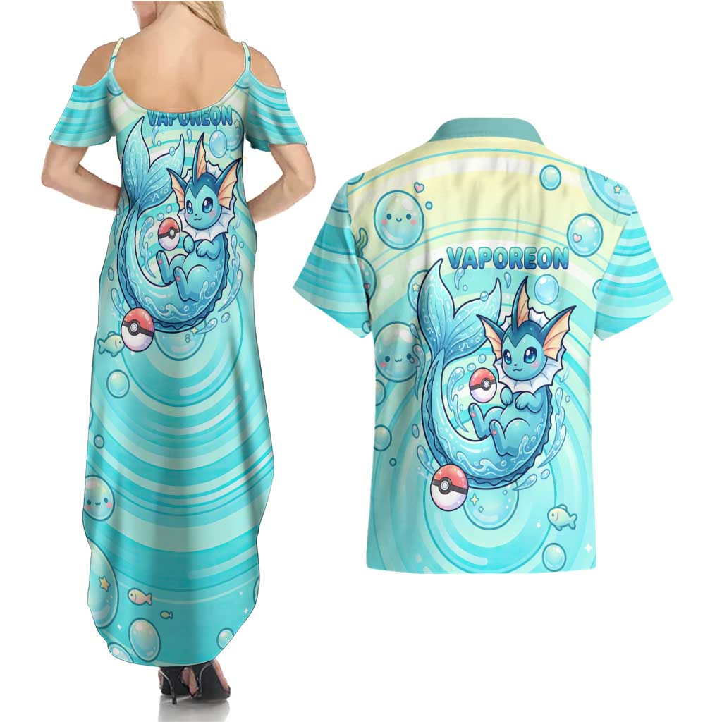 Vaporeon Couples Matching Summer Maxi Dress and Hawaiian Shirt Dreamy Ocean Bubble Fantasy Art