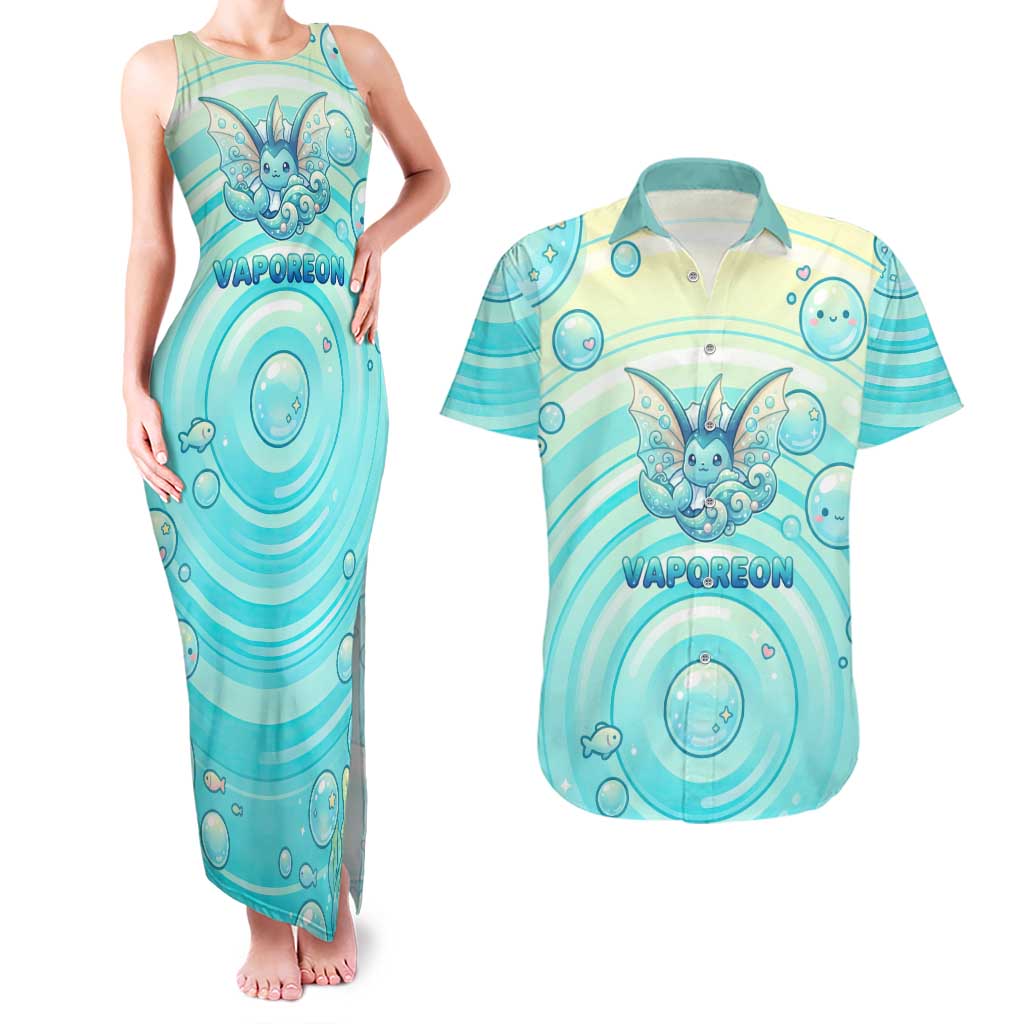Vaporeon Couples Matching Tank Maxi Dress and Hawaiian Shirt Dreamy Ocean Bubble Fantasy Art