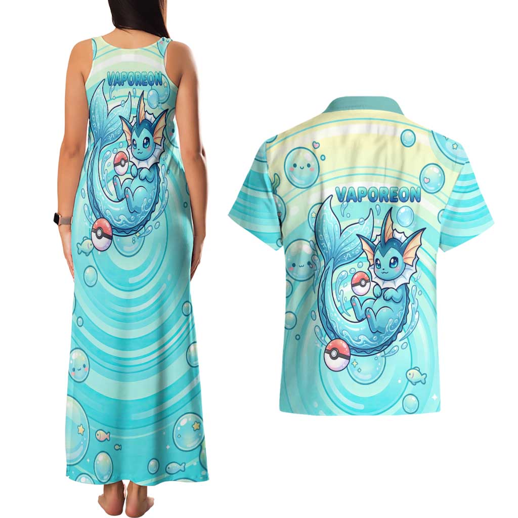 Vaporeon Couples Matching Tank Maxi Dress and Hawaiian Shirt Dreamy Ocean Bubble Fantasy Art