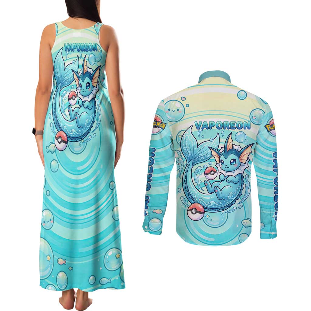 Vaporeon Couples Matching Tank Maxi Dress and Long Sleeve Button Shirt Dreamy Ocean Bubble Fantasy Art