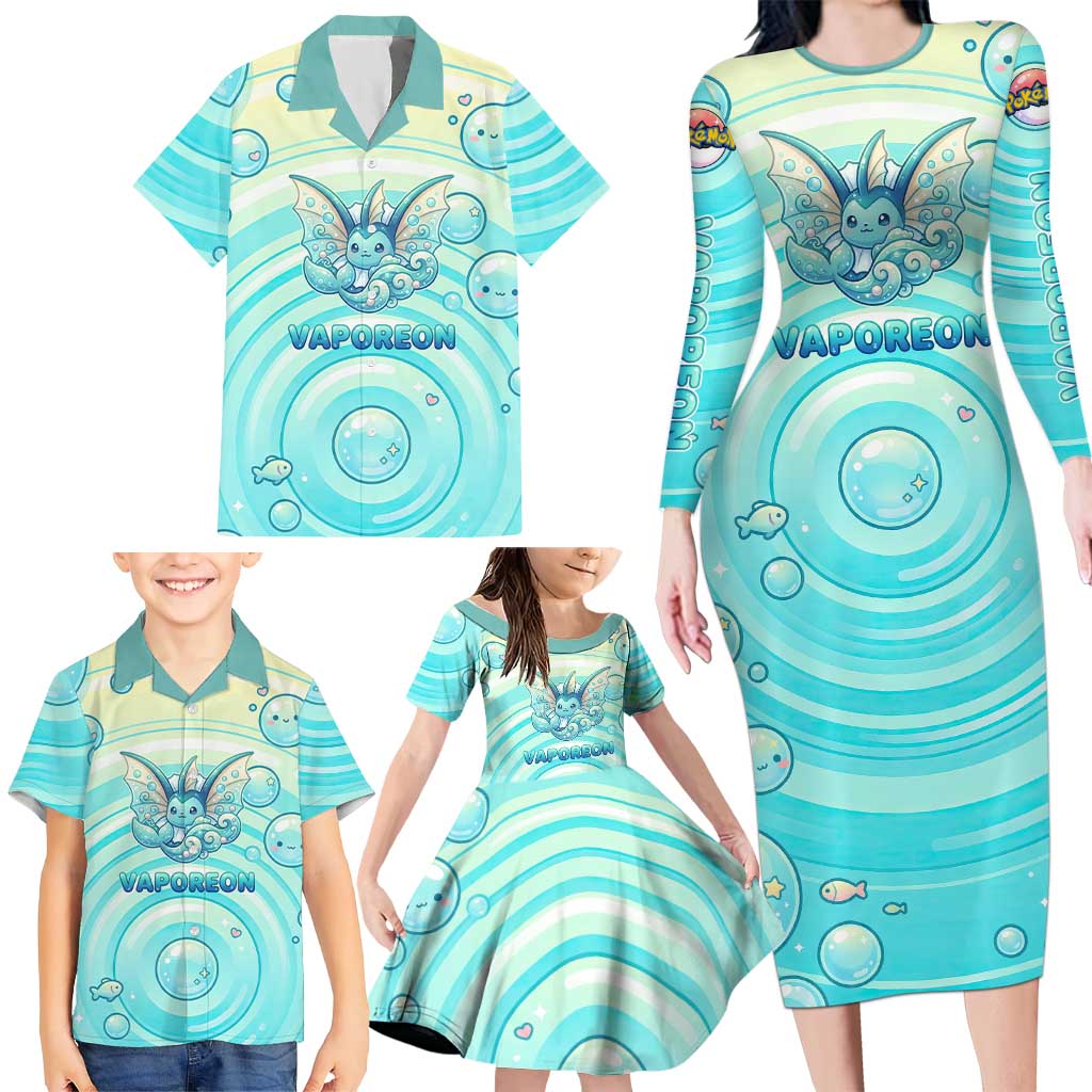 Vaporeon Family Matching Long Sleeve Bodycon Dress and Hawaiian Shirt Dreamy Ocean Bubble Fantasy Art