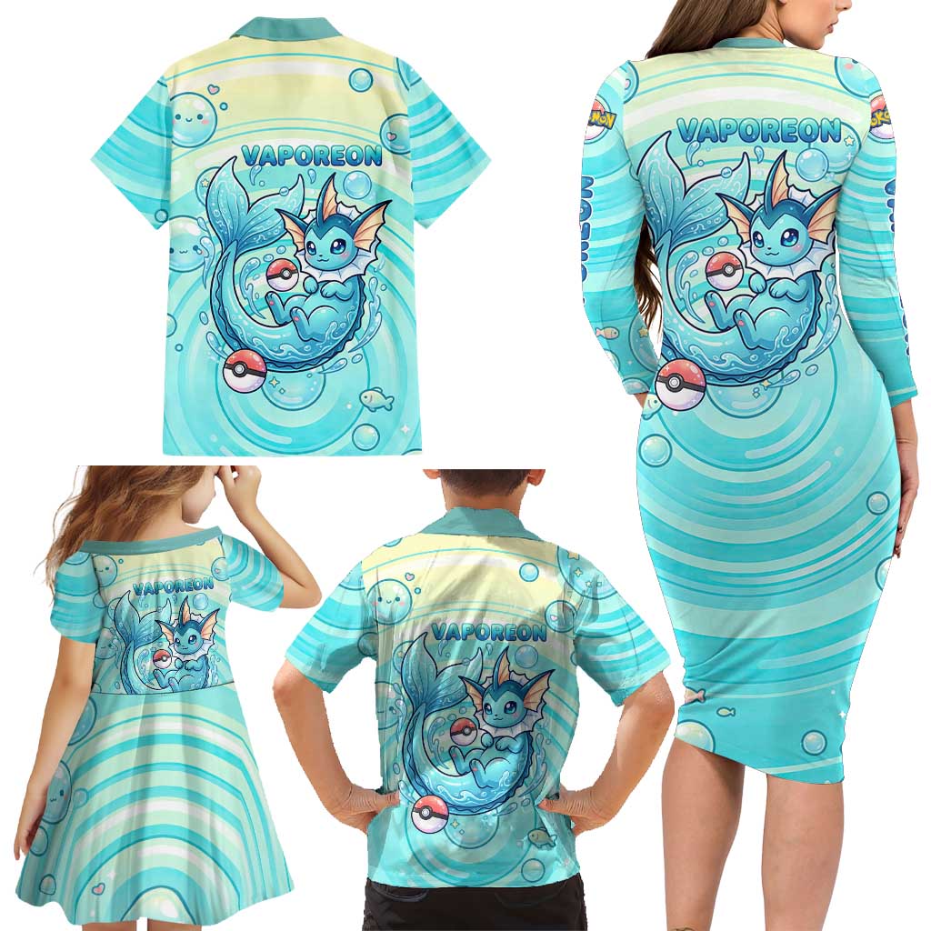 Vaporeon Family Matching Long Sleeve Bodycon Dress and Hawaiian Shirt Dreamy Ocean Bubble Fantasy Art