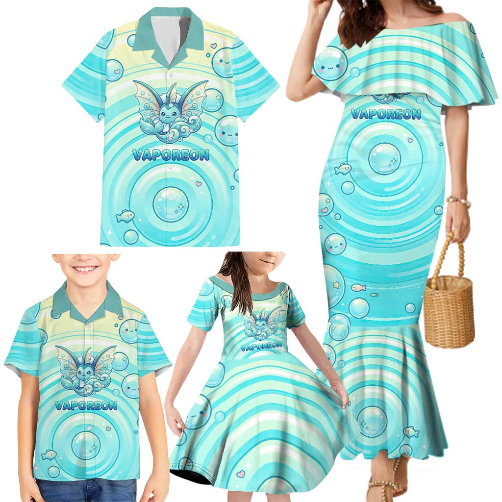Vaporeon Family Matching Mermaid Dress and Hawaiian Shirt Dreamy Ocean Bubble Fantasy Art