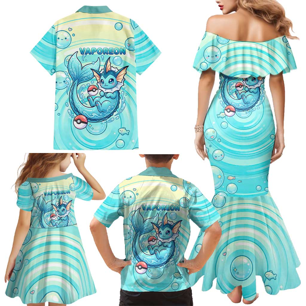 Vaporeon Family Matching Mermaid Dress and Hawaiian Shirt Dreamy Ocean Bubble Fantasy Art