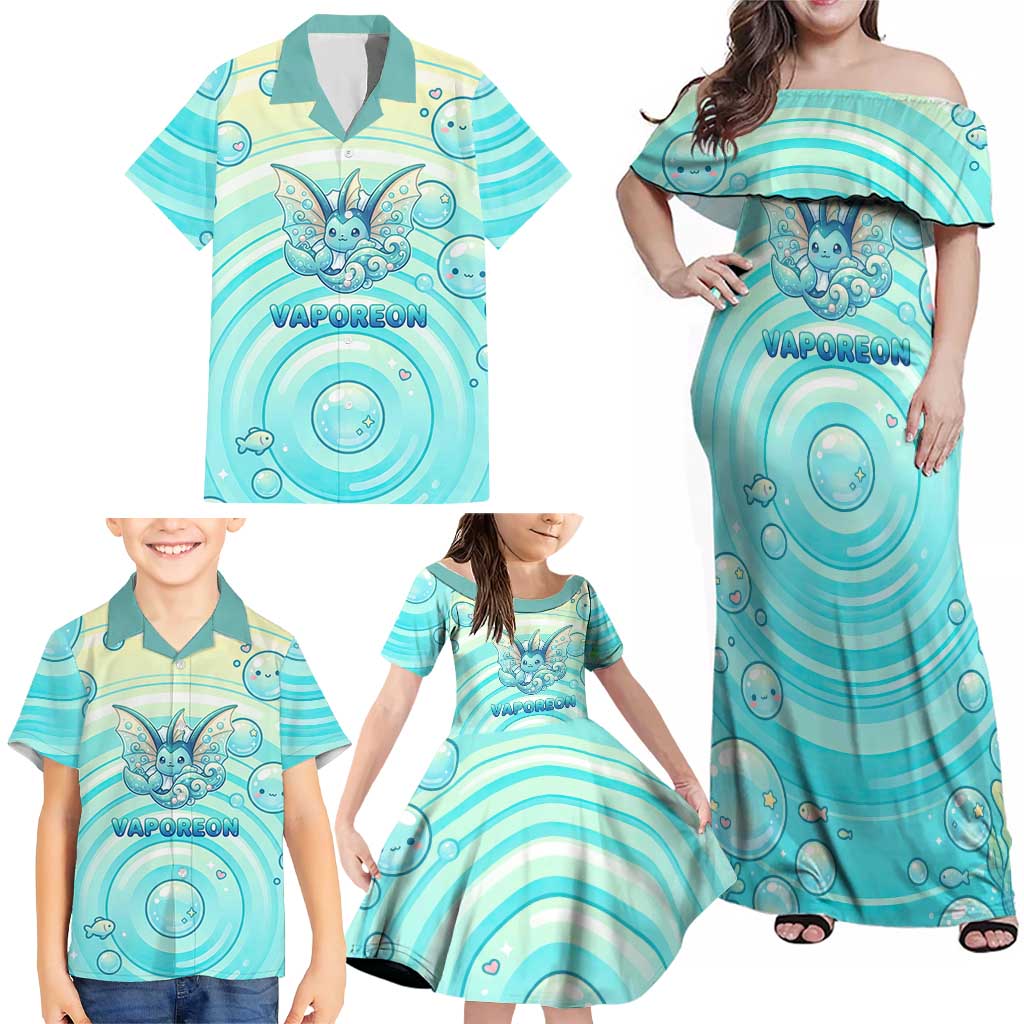 Vaporeon Family Matching Off Shoulder Maxi Dress and Hawaiian Shirt Dreamy Ocean Bubble Fantasy Art