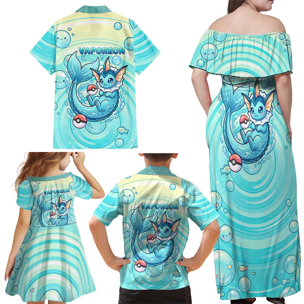 Vaporeon Family Matching Off Shoulder Maxi Dress and Hawaiian Shirt Dreamy Ocean Bubble Fantasy Art