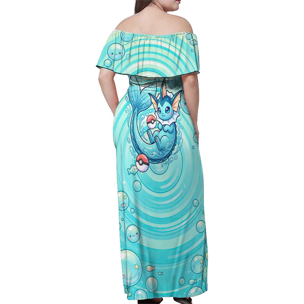 Vaporeon Family Matching Off Shoulder Maxi Dress and Hawaiian Shirt Dreamy Ocean Bubble Fantasy Art