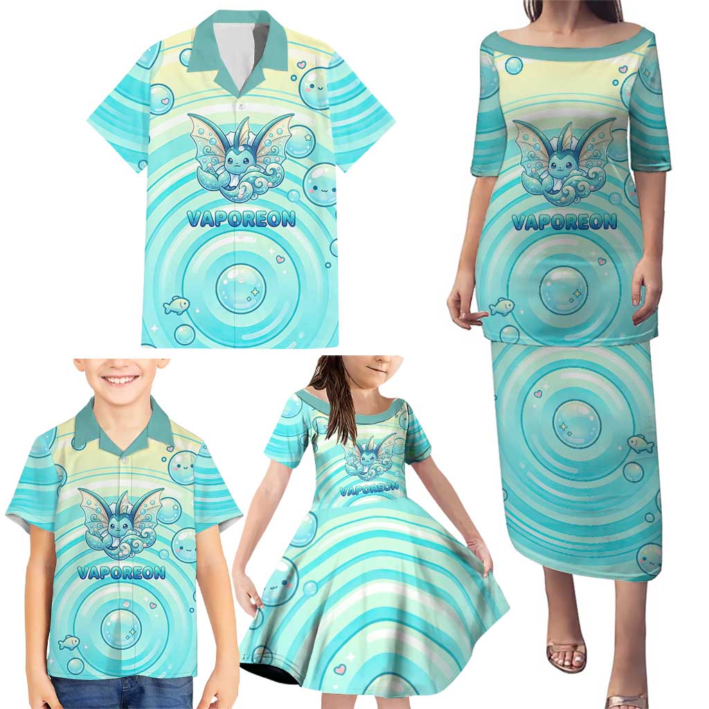 Vaporeon Family Matching Puletasi and Hawaiian Shirt Dreamy Ocean Bubble Fantasy Art