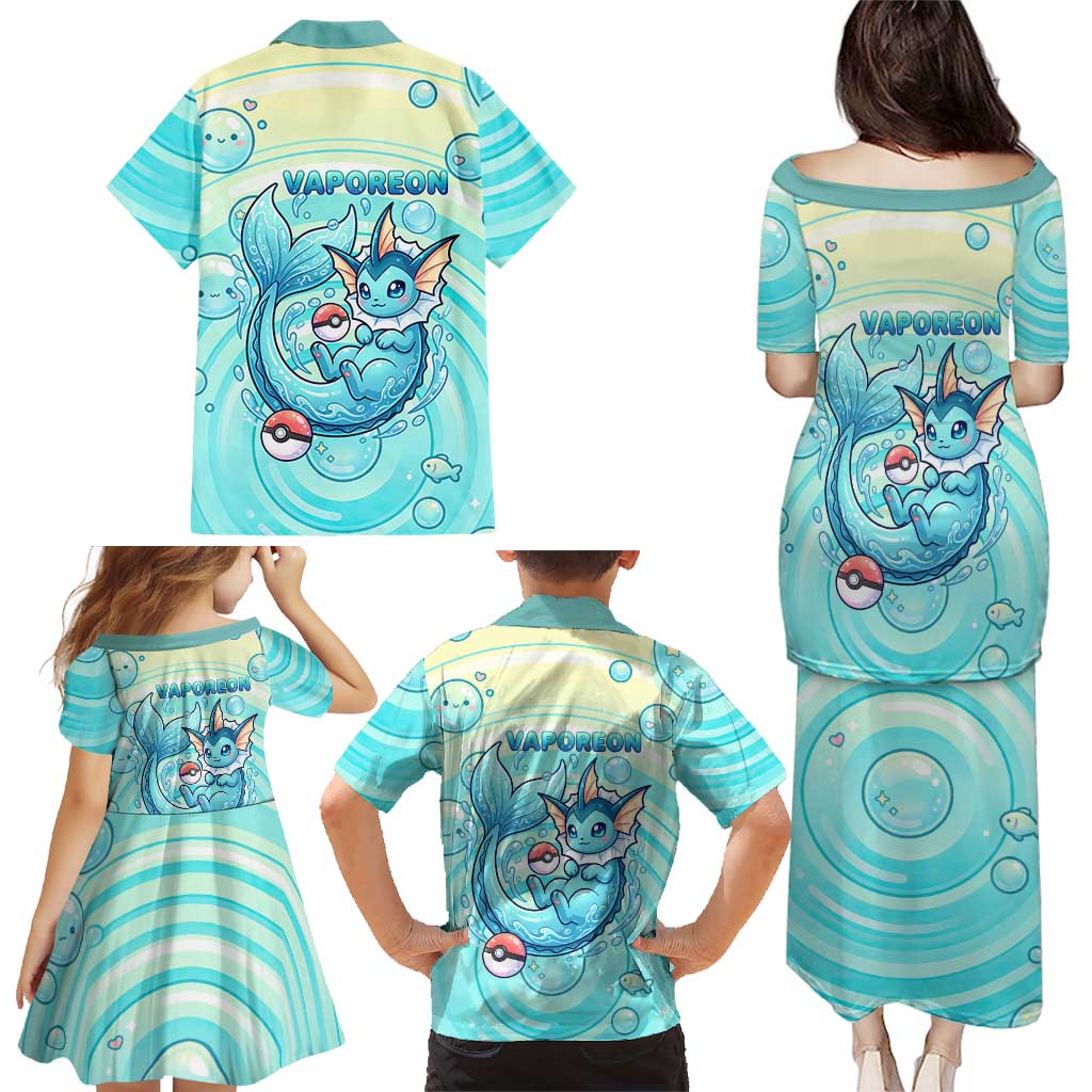 Vaporeon Family Matching Puletasi and Hawaiian Shirt Dreamy Ocean Bubble Fantasy Art