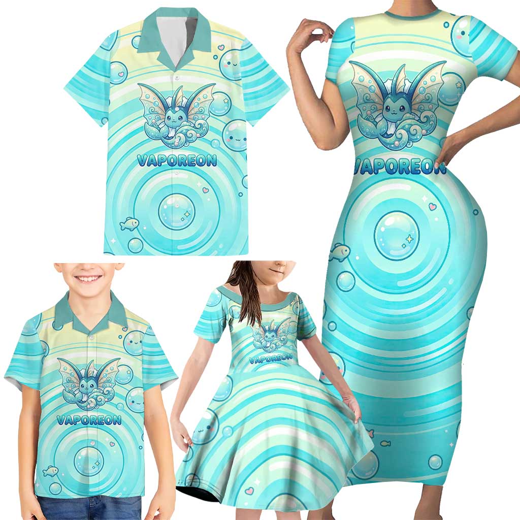 Vaporeon Family Matching Short Sleeve Bodycon Dress and Hawaiian Shirt Dreamy Ocean Bubble Fantasy Art