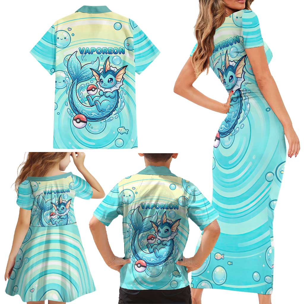 Vaporeon Family Matching Short Sleeve Bodycon Dress and Hawaiian Shirt Dreamy Ocean Bubble Fantasy Art