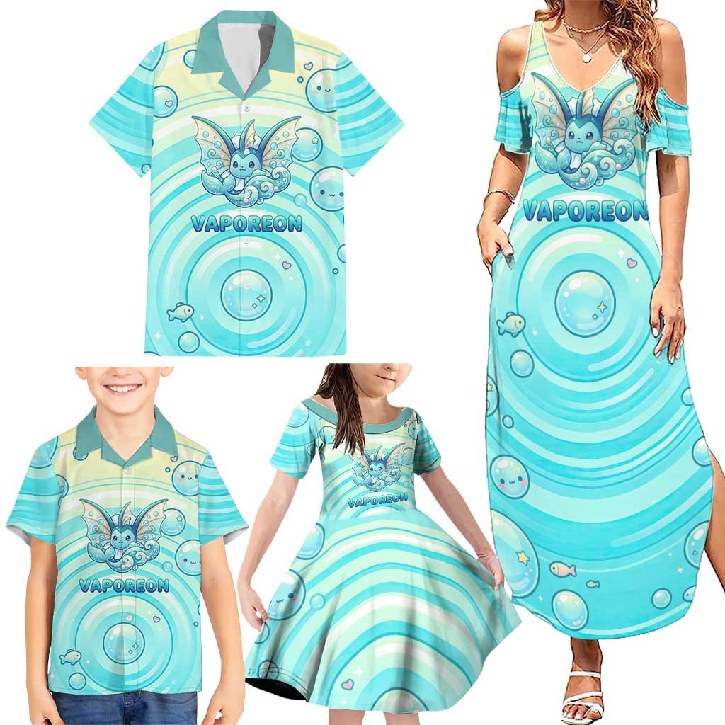Vaporeon Family Matching Summer Maxi Dress and Hawaiian Shirt Dreamy Ocean Bubble Fantasy Art