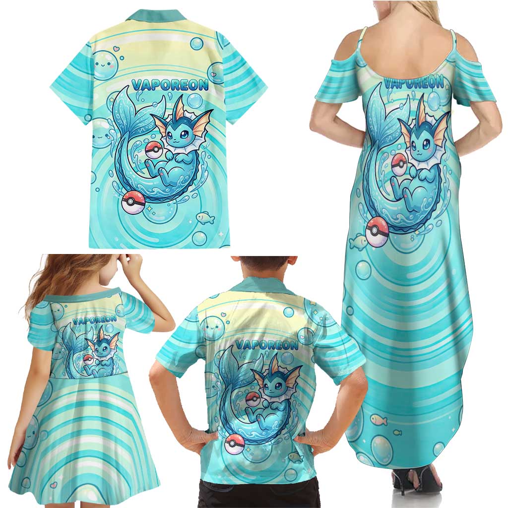Vaporeon Family Matching Summer Maxi Dress and Hawaiian Shirt Dreamy Ocean Bubble Fantasy Art