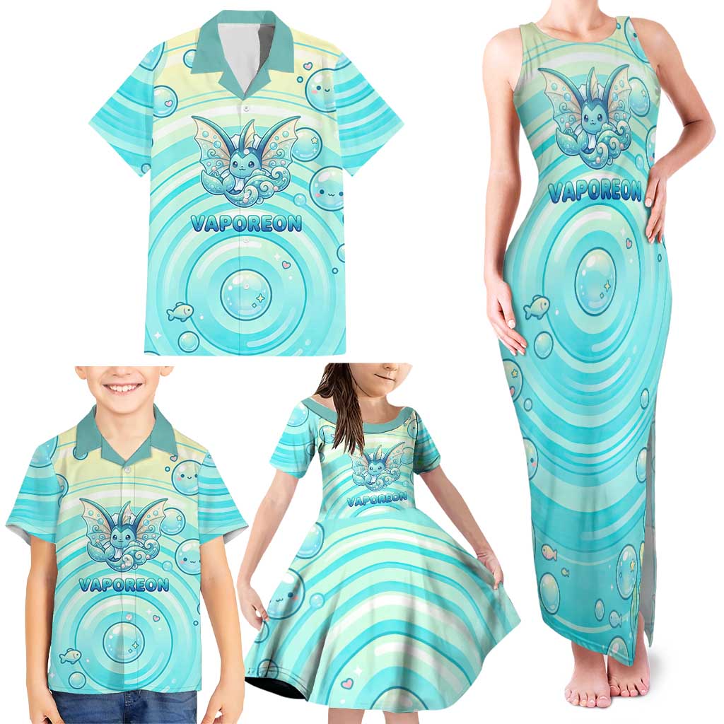 Vaporeon Family Matching Tank Maxi Dress and Hawaiian Shirt Dreamy Ocean Bubble Fantasy Art
