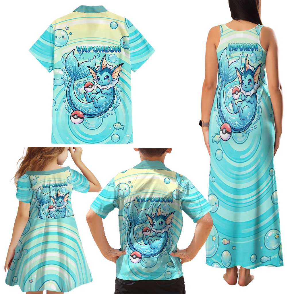 Vaporeon Family Matching Tank Maxi Dress and Hawaiian Shirt Dreamy Ocean Bubble Fantasy Art