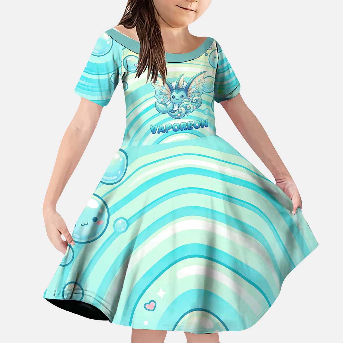 Vaporeon Kid Short Sleeve Dress Dreamy Ocean Bubble Fantasy Art
