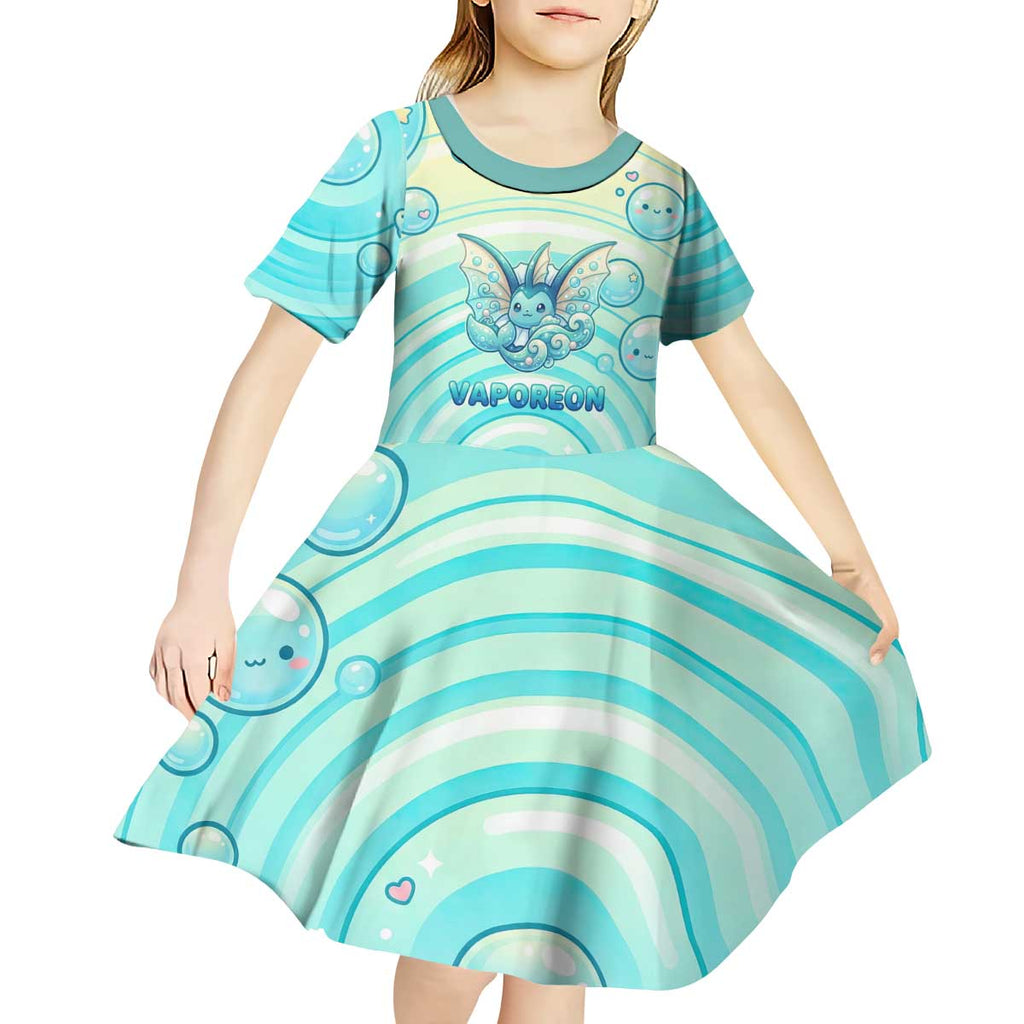 Vaporeon Kid Short Sleeve Dress Dreamy Ocean Bubble Fantasy Art