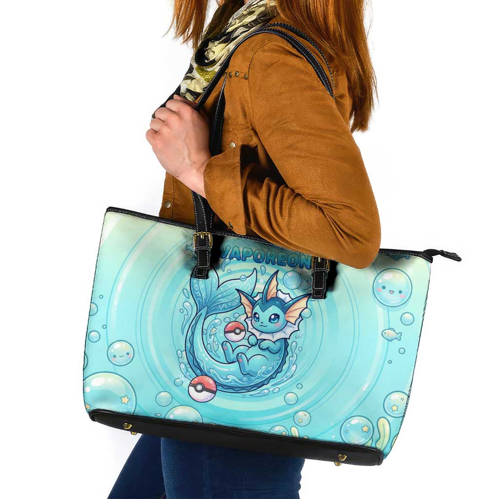 Vaporeon Leather Tote Bag Dreamy Ocean Bubble Fantasy Art