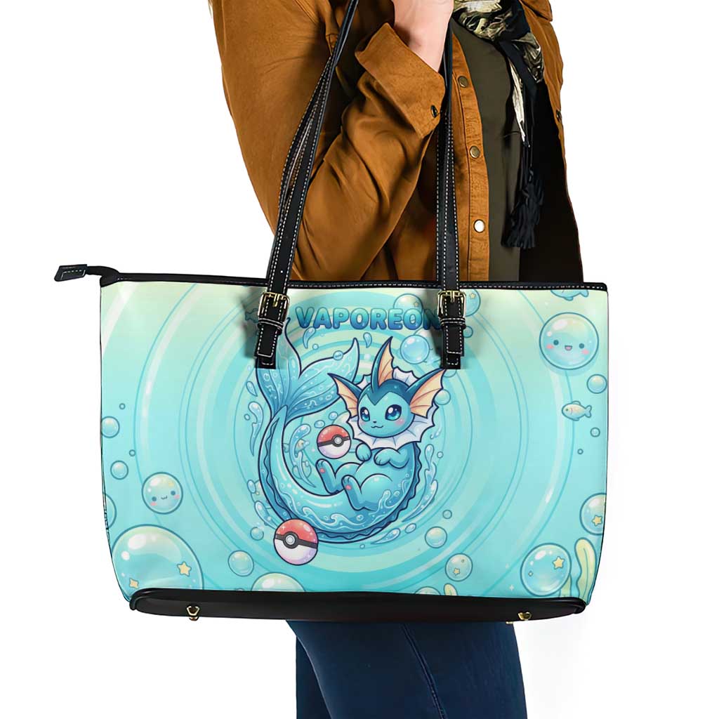 Vaporeon Leather Tote Bag Dreamy Ocean Bubble Fantasy Art
